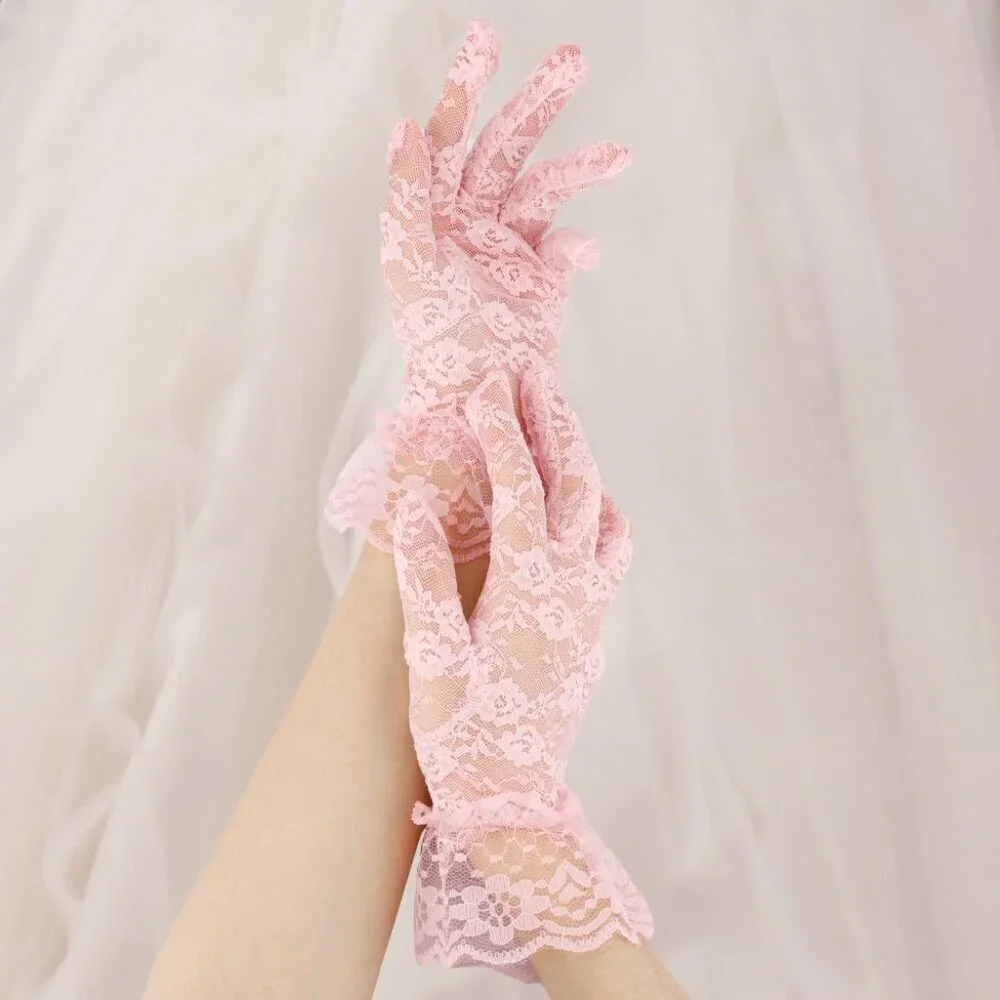 Women Pink Gloves Short Bridal Wedding Party Opera Fashion Halloween Cosplay